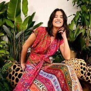 Farm Rio Colorful Bandana Waist Binding Midi Dress XS $290